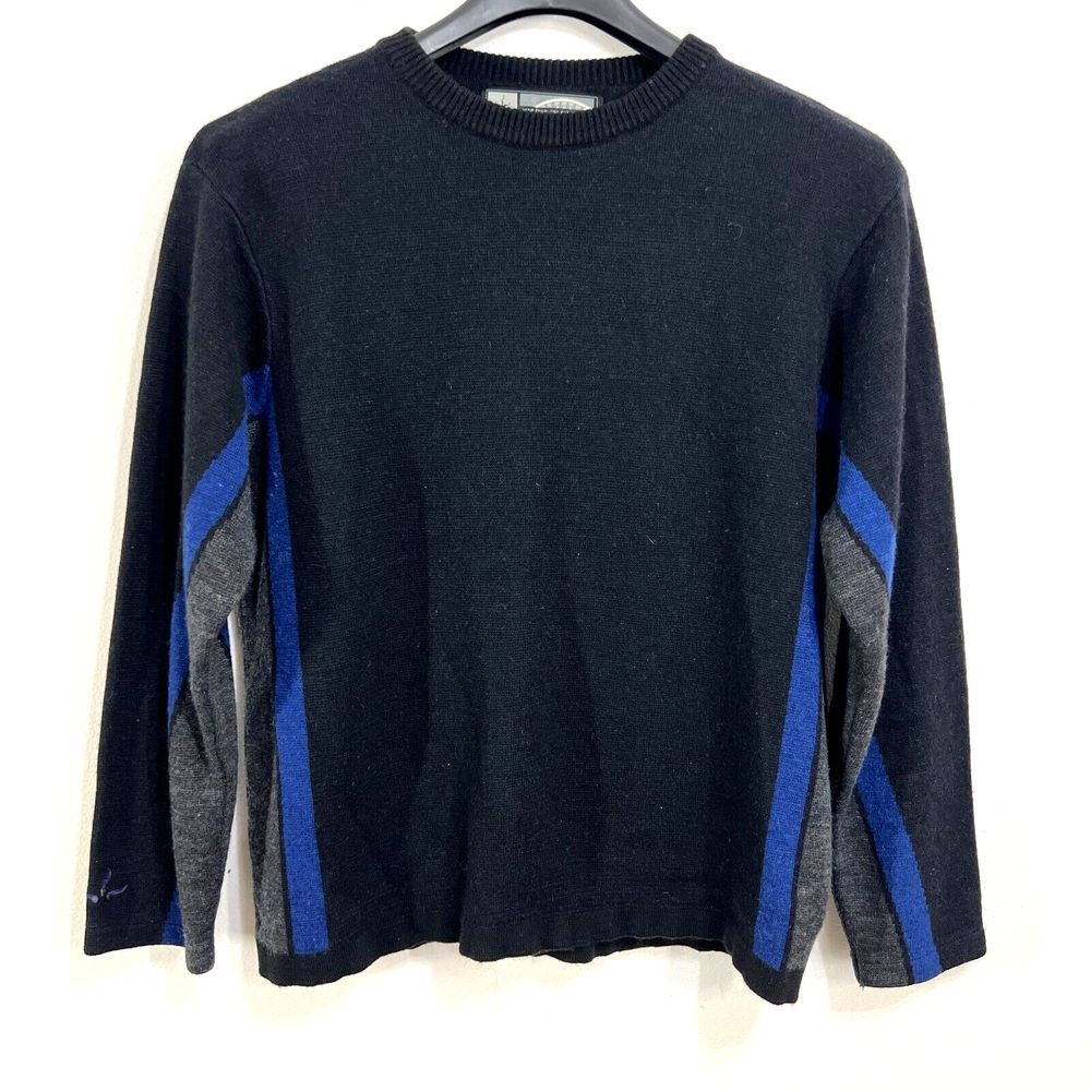 Prana Men's Wool Blend Sweater Large Black Gray Blue Long Sleeve Outdoor Knit